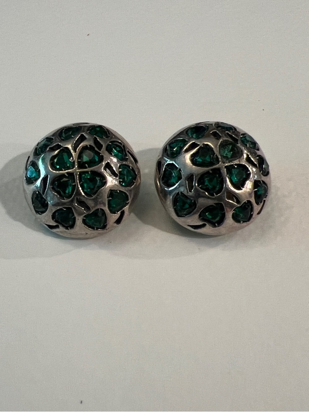 Sterling Silver Green Crystal Four Leaf Clover Clip-on Earrings - Womens Jewelry